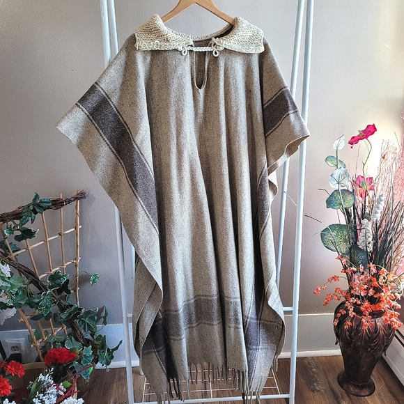 Artisan Made Wool Blanket Poncho - Picture 2 of 12